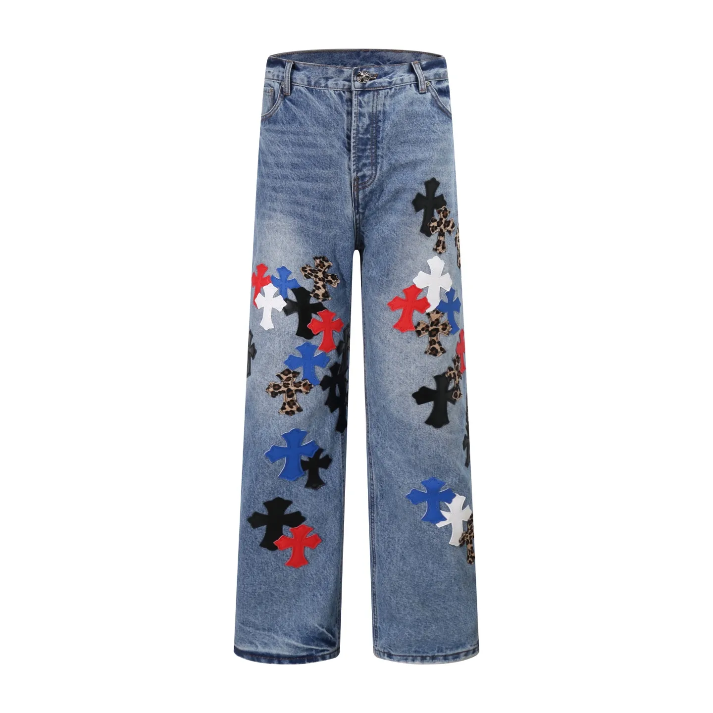 P280 Style No.: H882 Chrome Heart & Chrome Heart Blue Pants Colored Leather Heavy Duty Jeans ChromeHearts#Design Jeans Invincible Texture Ceiling-Level Jeans Hard to Find at the Counter‼ ️ Cross patchwork leather jeans, top-notch heavy-duty washing process, calfskin laser-cut cross, distressed silver hardware, straight version to make the upper body slimmer, that lesbian style Color: blue Size: 28-30-32-34-36
